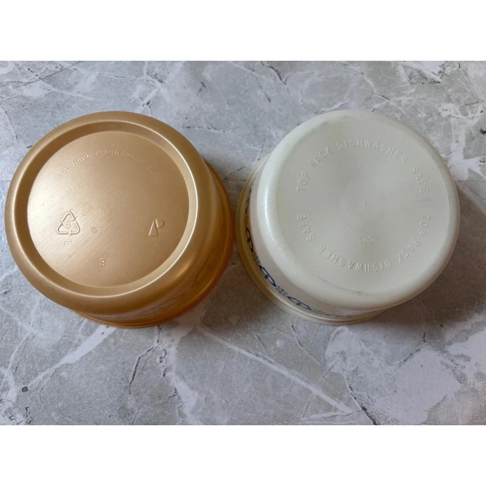 Lot‎ of 2 Vintage Imperial Margarine Bowls White Gold No Lids Plastic Containers